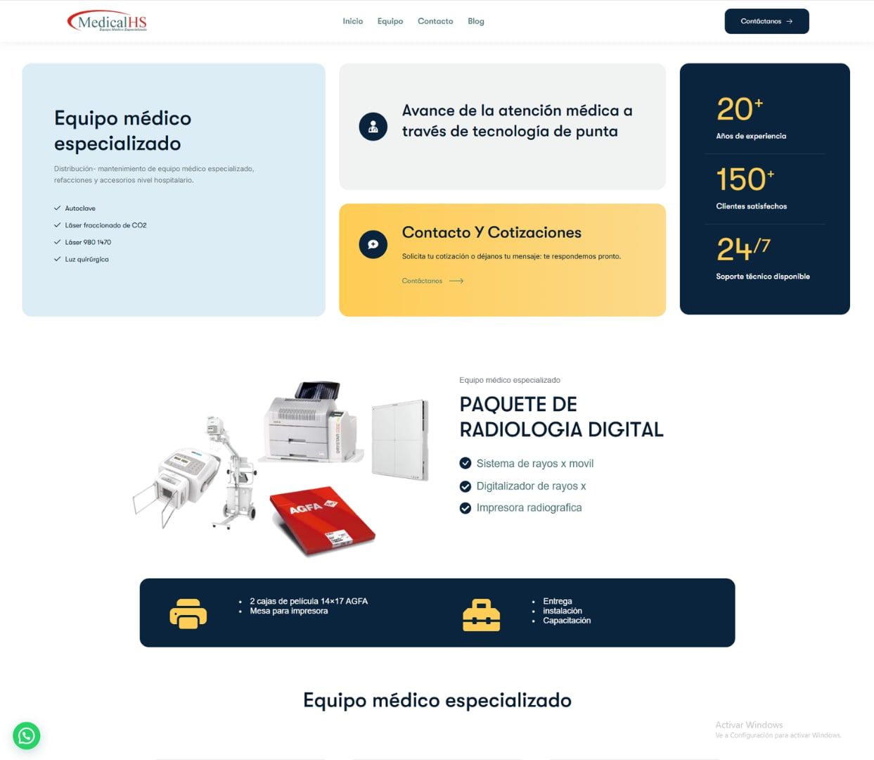 Sitio web de Medical HS mostrado en computadora