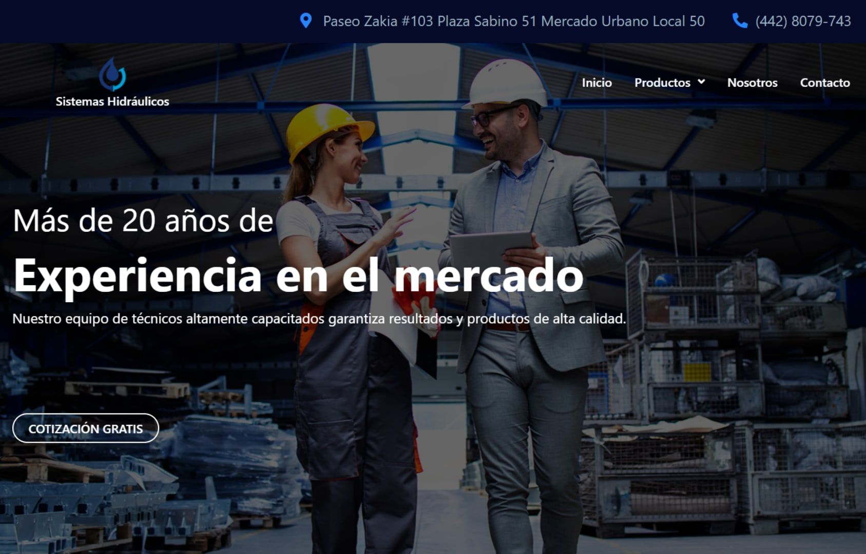 Sitio web de Sistemas Hidráulicos mostrado en distintos dispositivos
